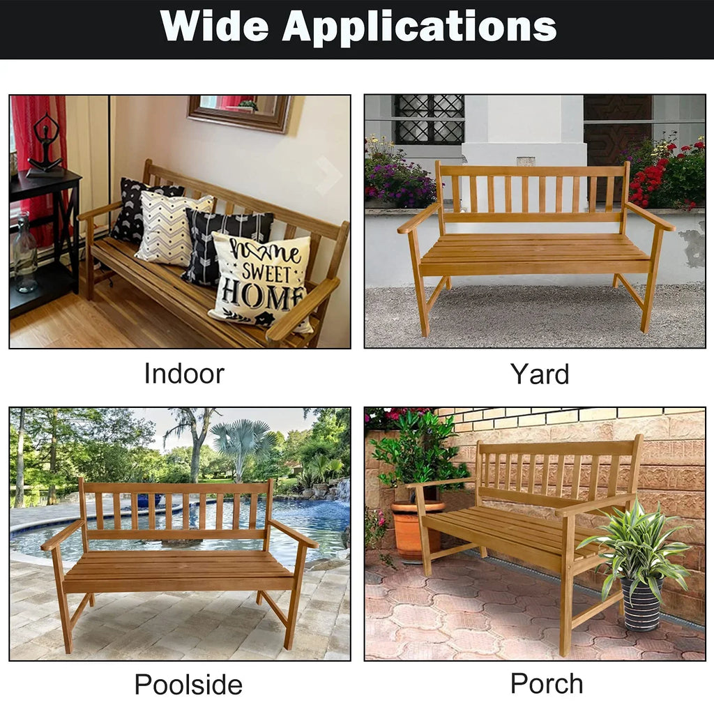 Outdoor Patio Bench Wood Garden Bench Park Bench Acacia Wood for Pool Beach Backyard Balcony Porch Deck Garden Wooden Furniture Outdoor Wood Bench (Natural)