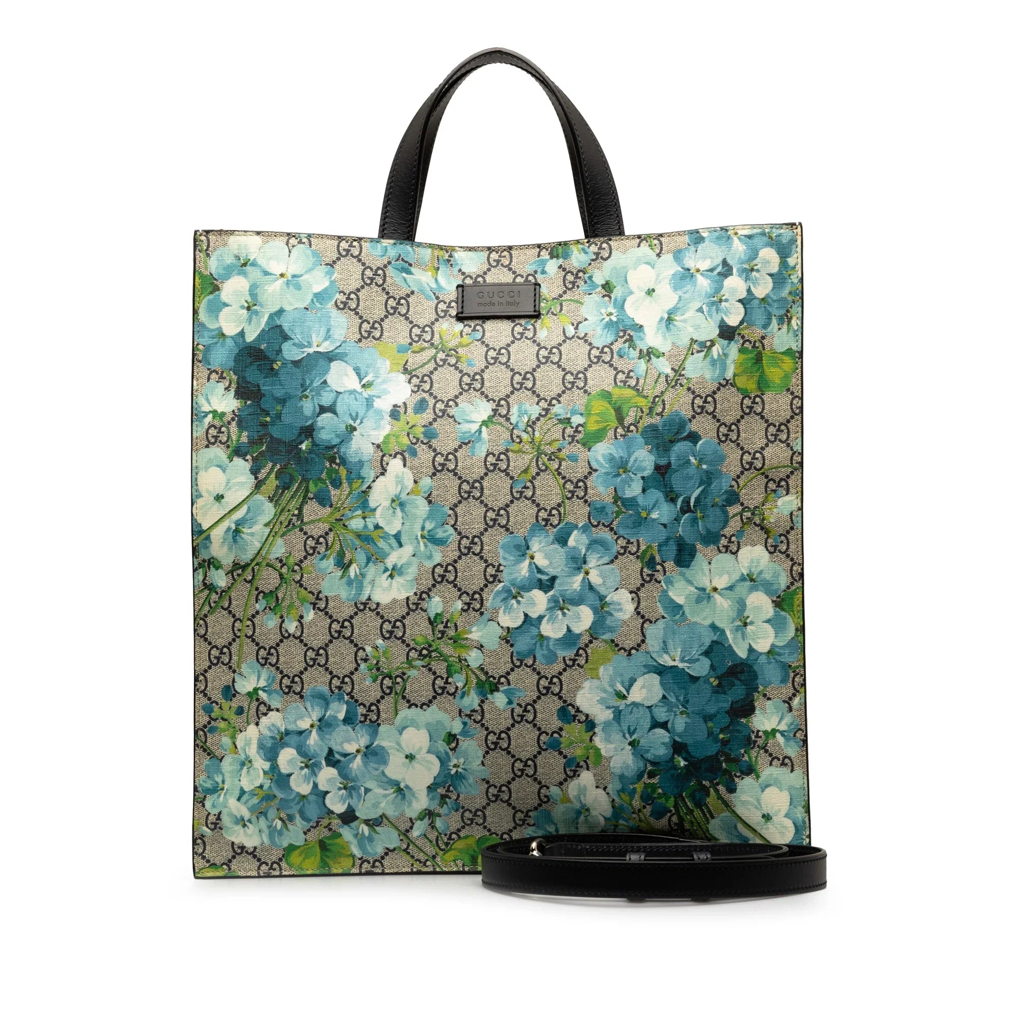 Pre-Owned Authenticated Gucci GG Supreme Blooms Convertible Soft Tote Coated Canvas Fabric Blue Satchel Unisex (Good)