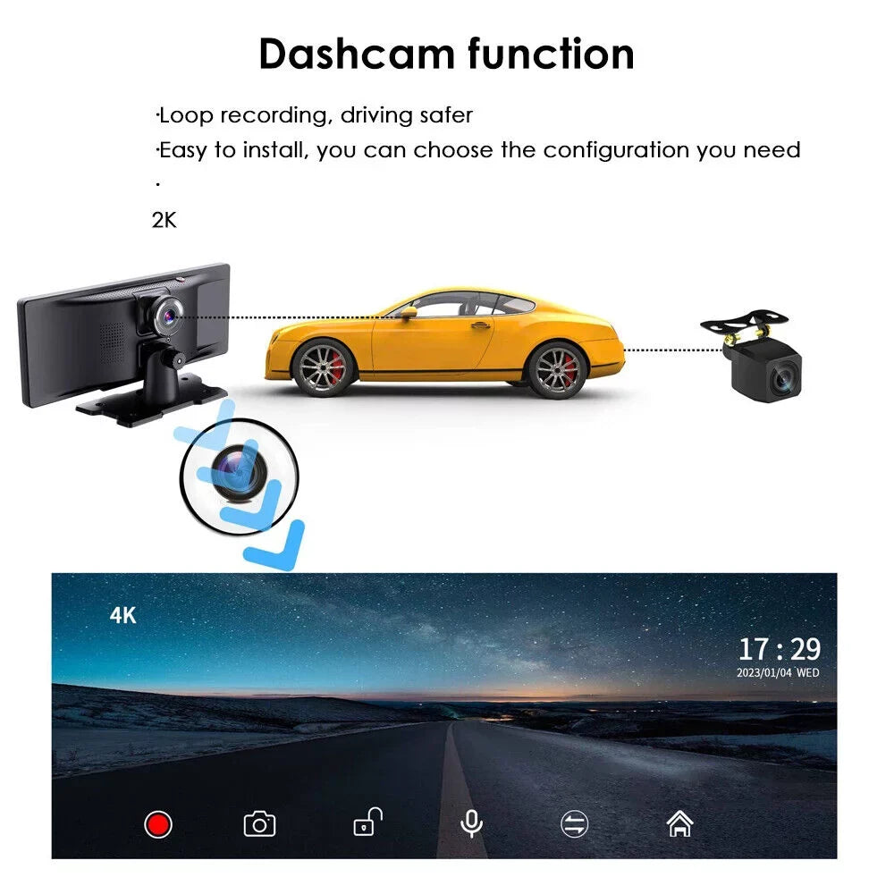 Paddsun 2K Wireless 10.26'' Touch Display Dual Channel Wifi Car DVR Dash Camera Android Auto ".