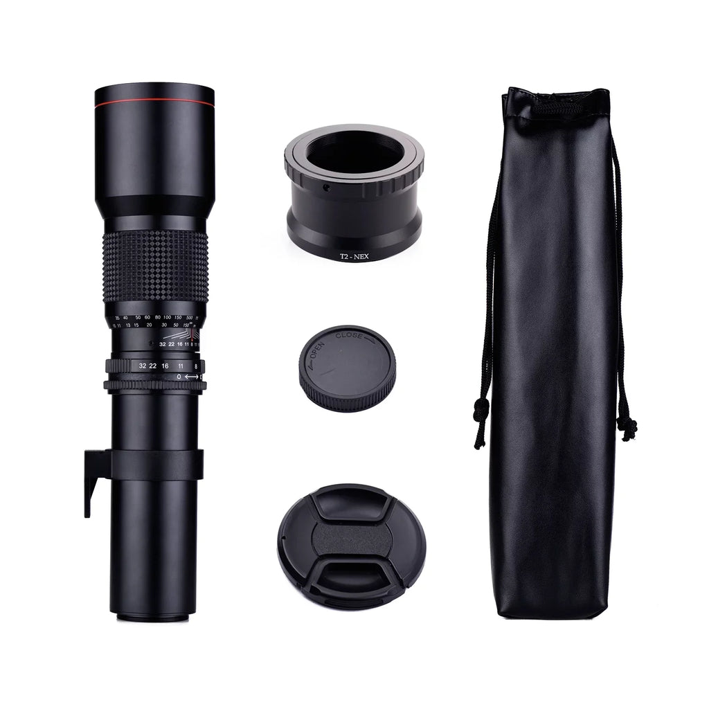 Aibecy 500mm F/8.0-32 Multi Coated Super Telephoto Lens Manual Zoom + T-Mount to NEX E-Mount Adapter Ring Kit Replacement for A9 A7 A7R A7S A5000 A6000 A6500 NEX-7 NEX-5 NEX-6 Cameras