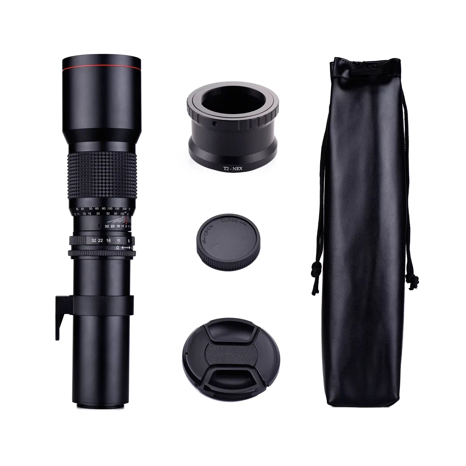 Aibecy 500mm F/8.0-32 Multi Coated Super Telephoto Lens Manual Zoom + T-Mount to NEX E-Mount Adapter Ring Kit Replacement for A9 A7 A7R A7S A5000 A6000 A6500 NEX-7 NEX-5 NEX-6 Cameras
