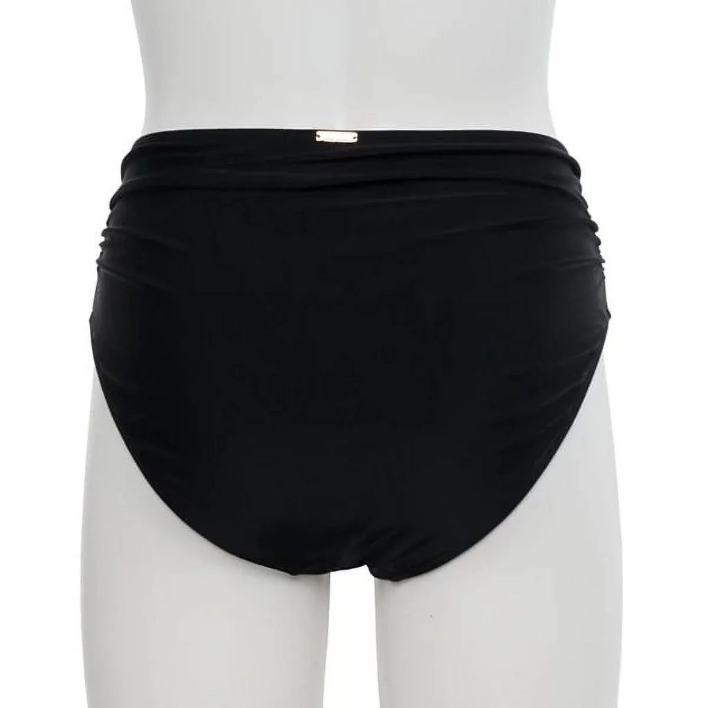 Nicole Miller BLACK Twist Front Bikini Top + Hi Waist Shirred Bottom 2Pc XL