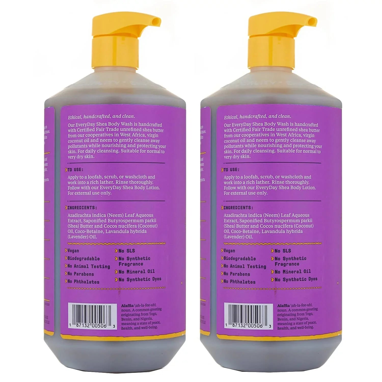 Alaffia Everyday Shea Body Wash, Shea Butter, Neem, And Coconut Oil, Lavender, 2 Pack - 32 Fl Oz Ea.