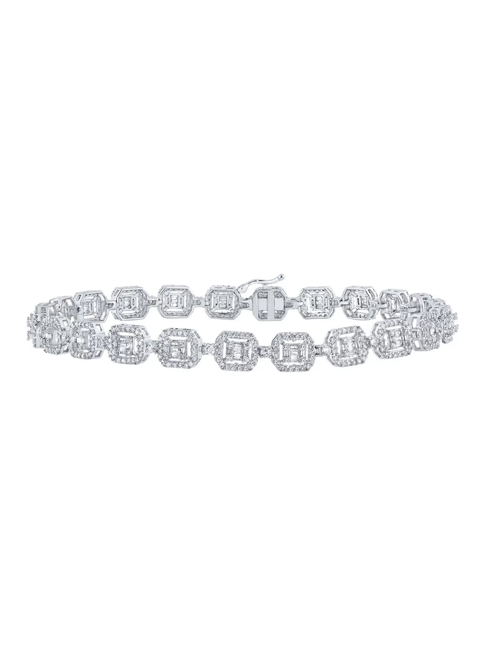 Macey Worldwide Jewelry 10k White Gold Mens Baguette Diamond Square Link Bracelet 4 Ctw