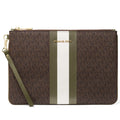 Michael Kors Women's Jet Set Large Logo Print Canvas Zip Pouch Wristlet (Brown / Olive)