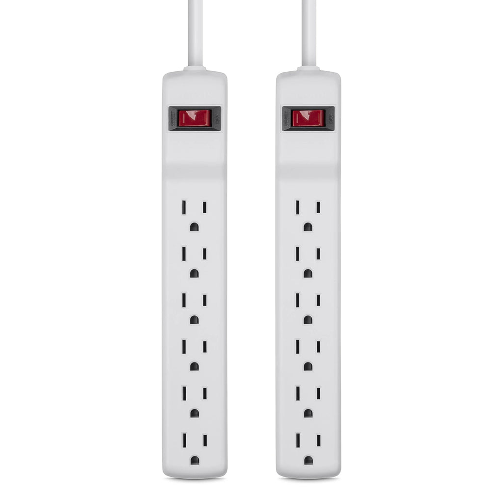 Belkin Power Strip Surge Protector - 6 AC Multiple Outlets, 2 ft Long Heavy Duty Metal Extension Cord for Home, Office, Travel, Computer Desktop & Phone Charging Brick - 200 Joules, White (2 Pack)