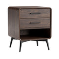 Mid-Century Modern Wood Nightstand with Two Drawers and Open Shelf