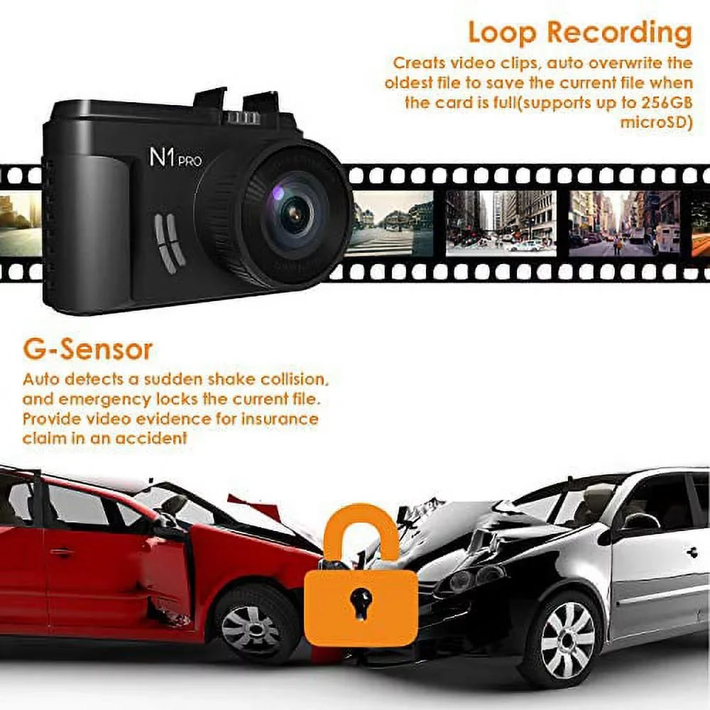 (Vantrue 128GB included)Vantrue N1 Pro Mini Dash Cam Full HD 1920x1080P Car Dash Camera 1.5 inch 160 DashCam with Night Vision Sensor, 24 Hours Parking Mode, Motion Sensor, Collision Detection