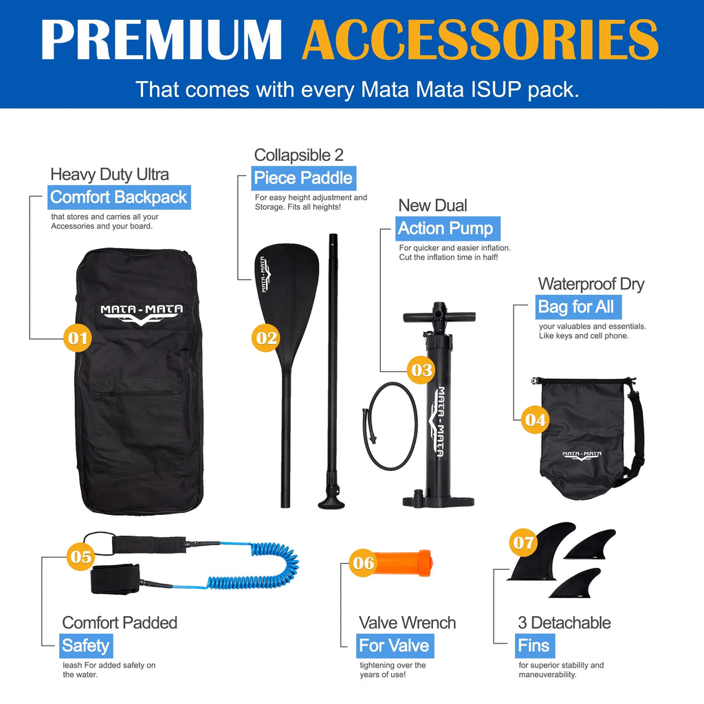 MATA MATA Blue Stream 10' Stand Up Paddle Board with Premium SUP Accessories & Backpack, Non-Slip Deck, Liquid Bag, Leash Paddle, and Hand Pump