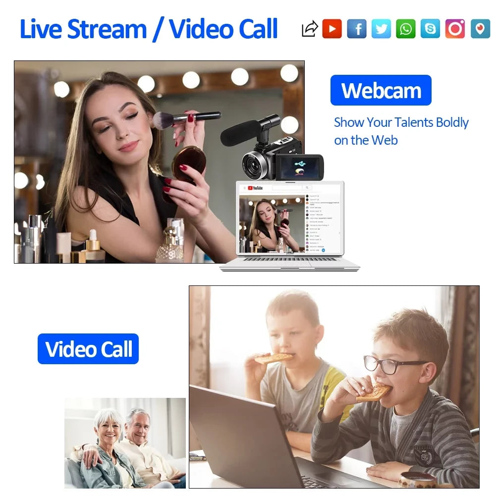 MARVUE 4K Video Camera for Youtube Camcorder 48MP 60FPS WiFi Vlogging 18X Digital Camera IR Night Vision