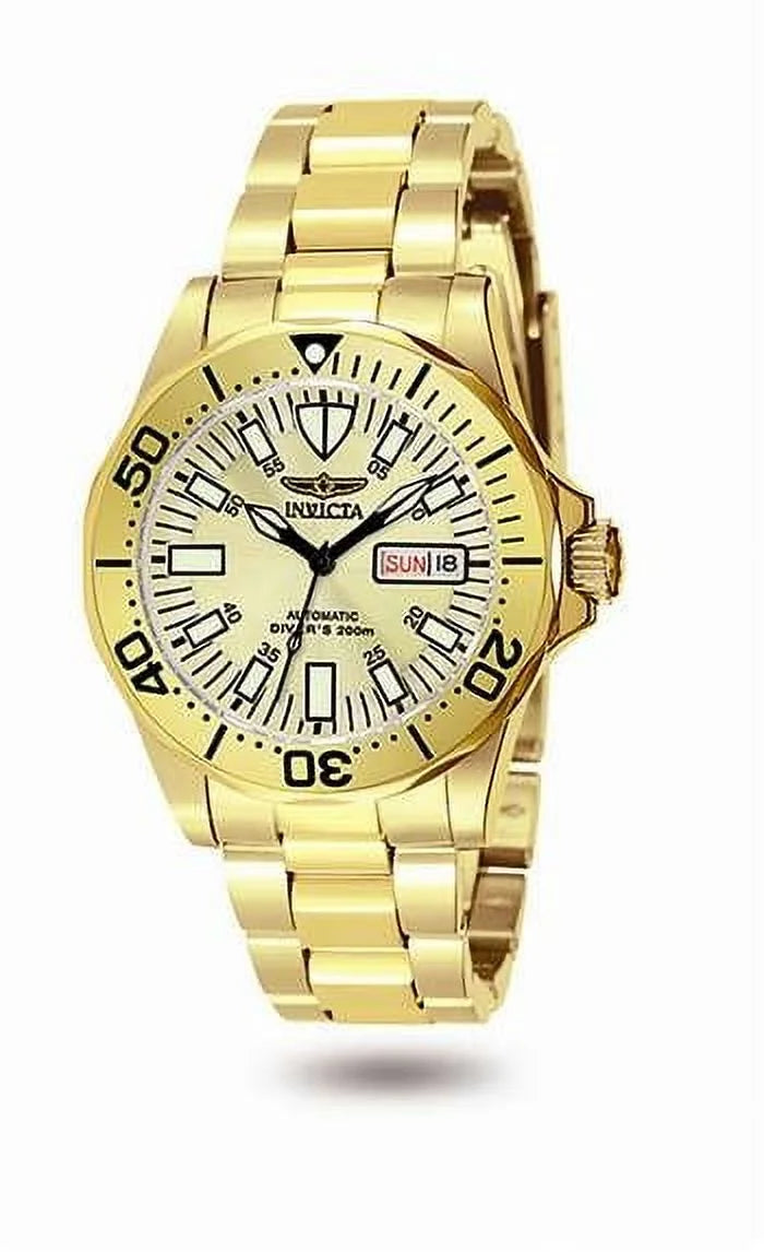 Invicta 7047 Mens Signature Collection Pro Diver 23K Gold Plated 24 Jewel Automatic Day Date Watch