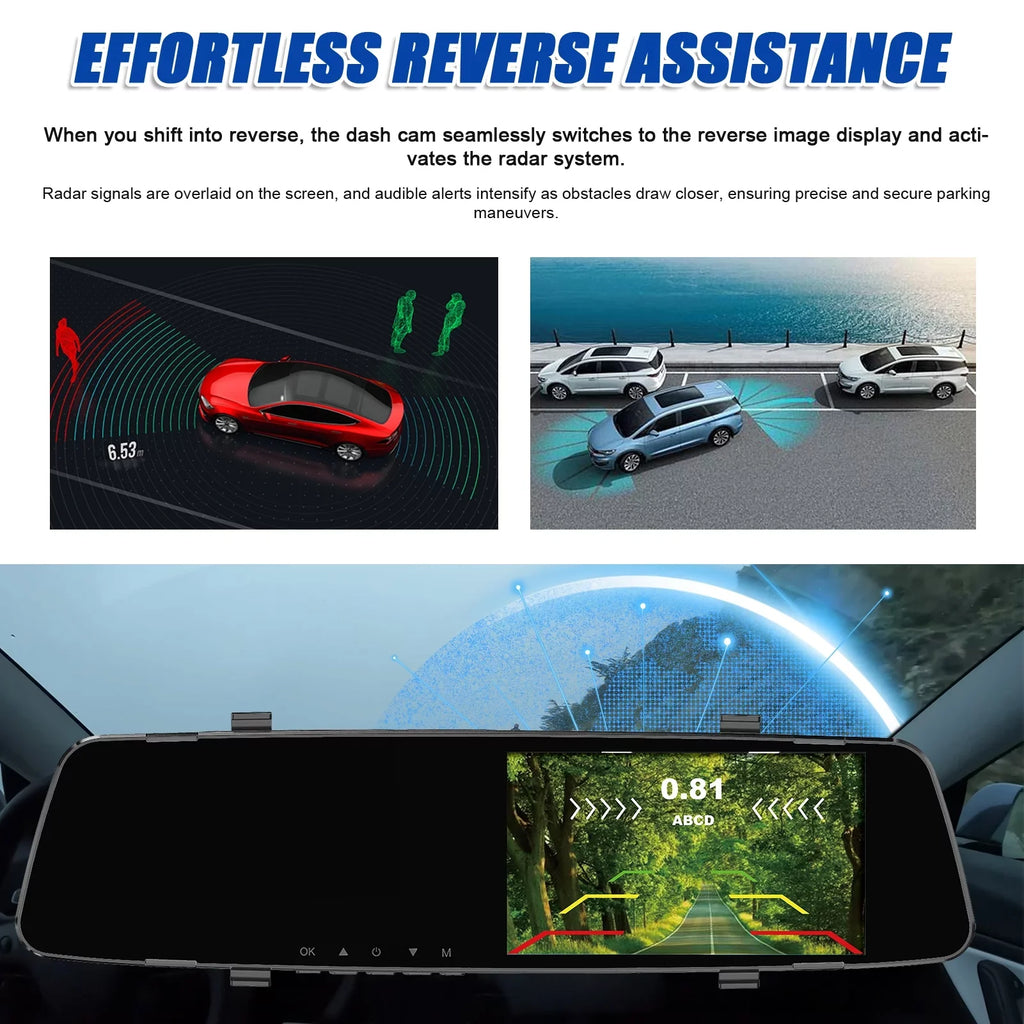 Dazzduo Dash Camera,Dash Camera Rear Dual Camera Dual Camera 4.3 Radars Rear Dual Inch Display Support Reverse Radars Rear 4.3 Inch Monitor 1080P DVR Dash Camera 4.3 Inch 4 Reverse Radars Rear 1080P 4