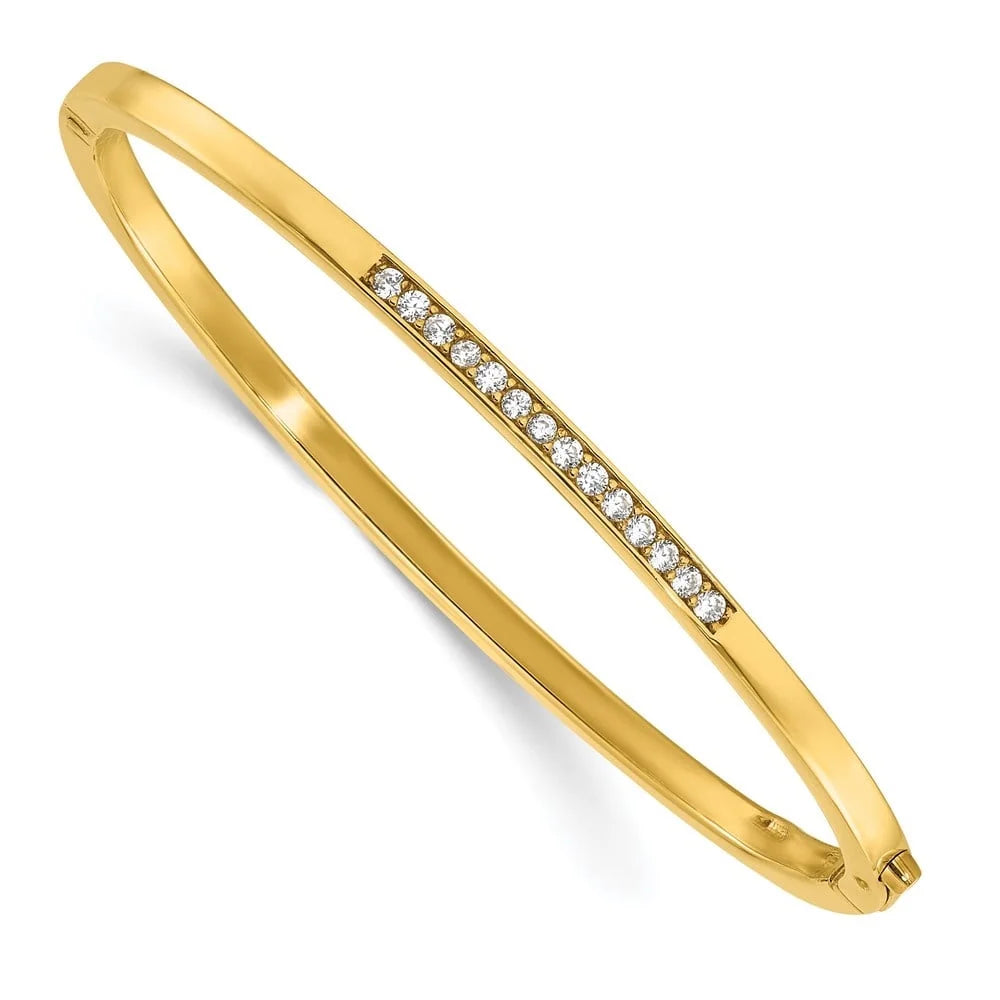 Auriga Fine Jewelry 925 Sterling Silver Polished Gold-tone CZ Hinged Bangle Bracelet for Women