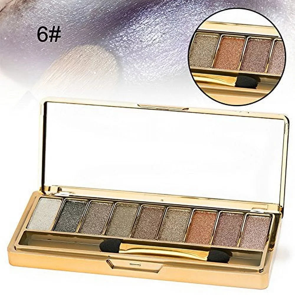 Sparkle Eyeshadow Palette&9 Colors Shimmer Makeup Palette & Makeup Cosmetic Brush Set &Gold Glitter Eyeshadow Palette Highly Shining Pigmented Diamond Eyeshadow&9 Color Eyeshadow 6# (1pc)