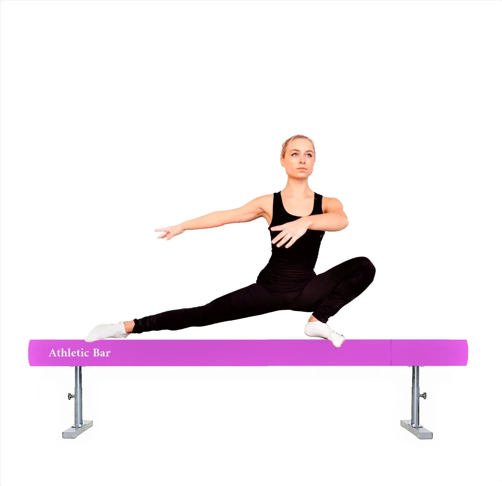 Athletic Bar 8ft Adjustable Acrobatic Tube Beam, High/Low Floor Balance Beam Gymnastics Equipment for Kids/Adults Gymnastics Beam for Gymnastics Competition Training Practice fine Yoga Stretching Pink