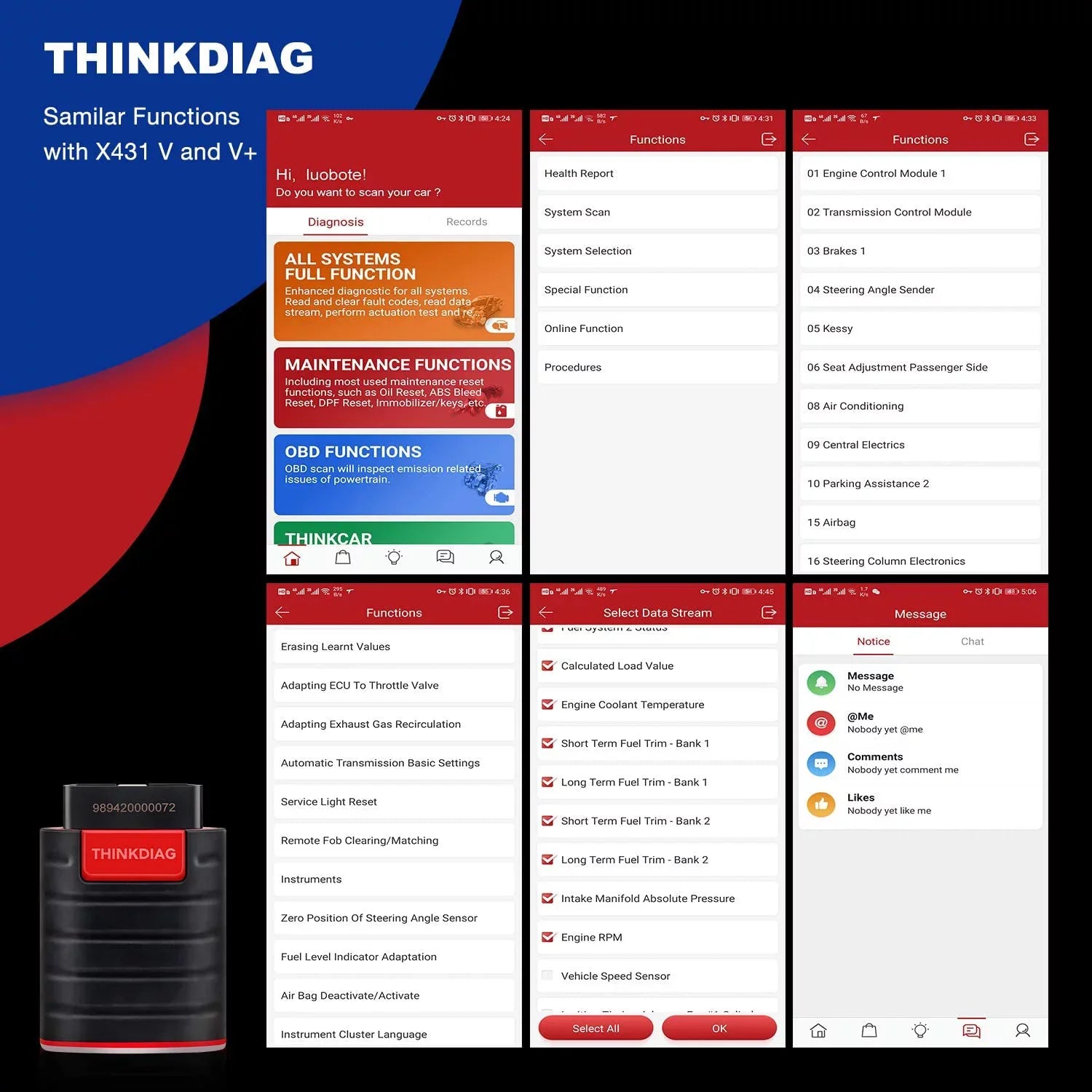 Bluetooth OBD2 Scanner Full Systems Car Diagnostic Tool Code Reader (2 Year Software Included) 15 Maintenance Functions for Cars Since 1996- THINKCAR THINKDIAG