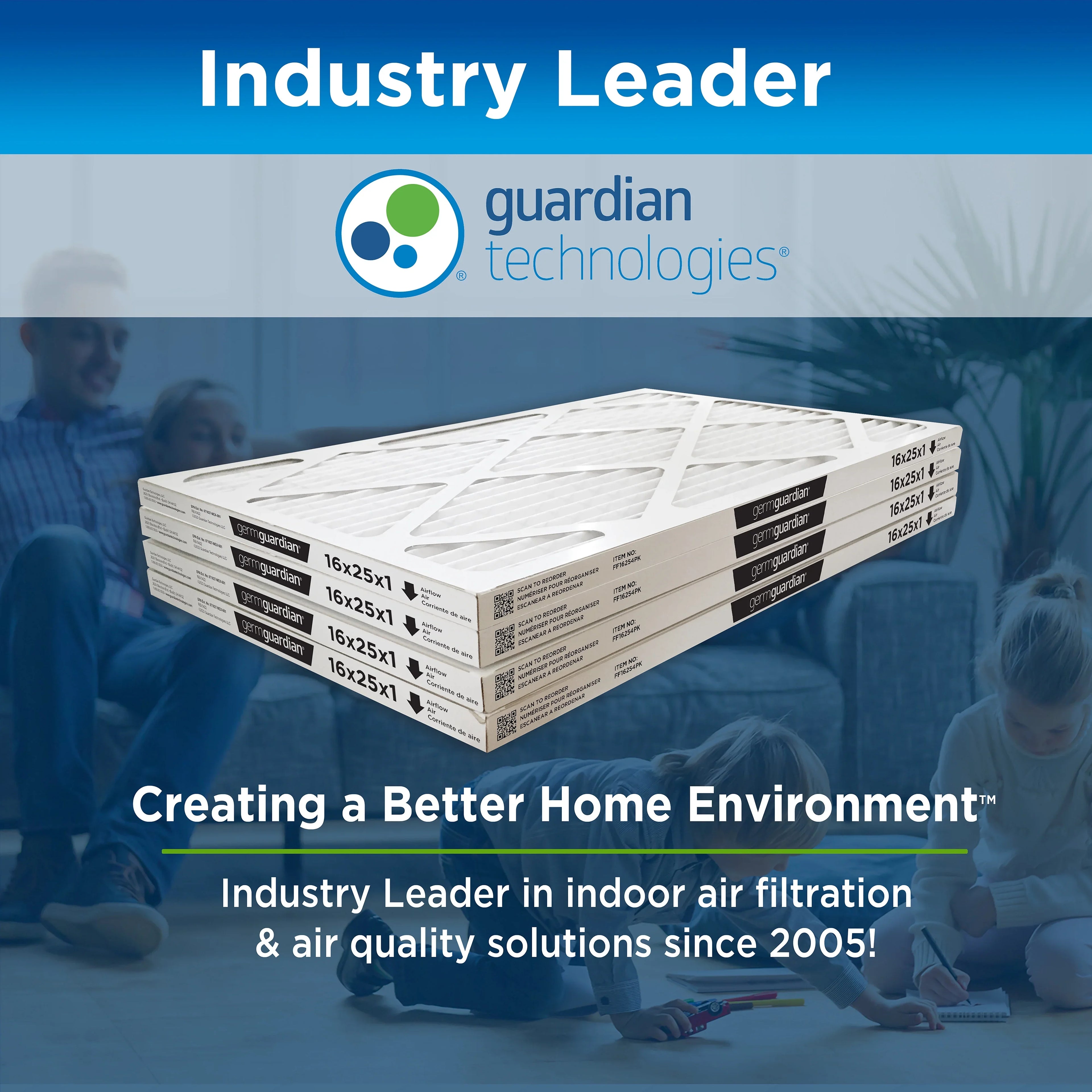 Germ Guardian 16x25x1 MERV 12 Pleated HVAC AC Furnace Air Filters (4-Pack)
