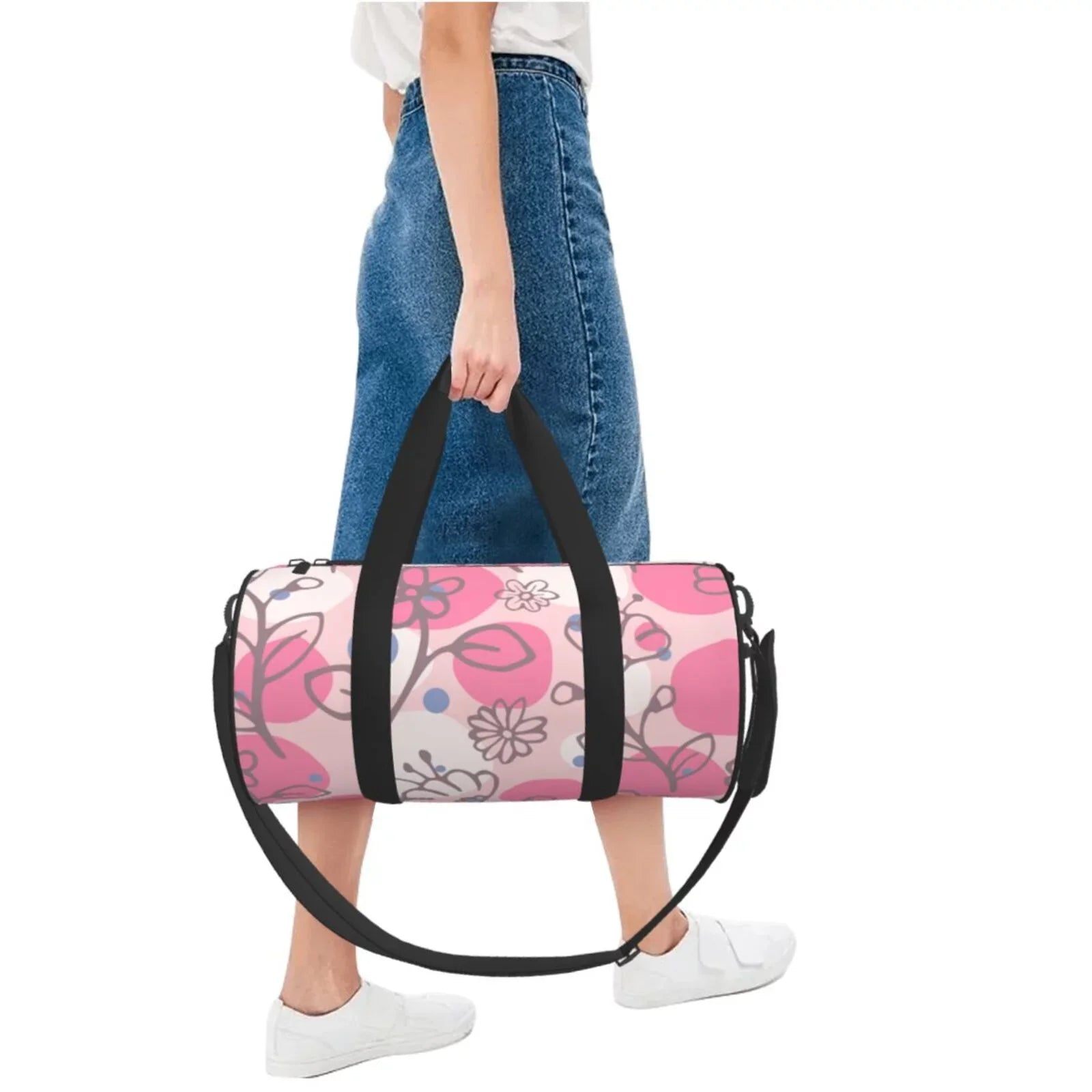 XMXT Unisex Large Sports Tote Gym Bag for Women, Flowers Floral Pink Stamp Weekenders Bags Travel Bag
