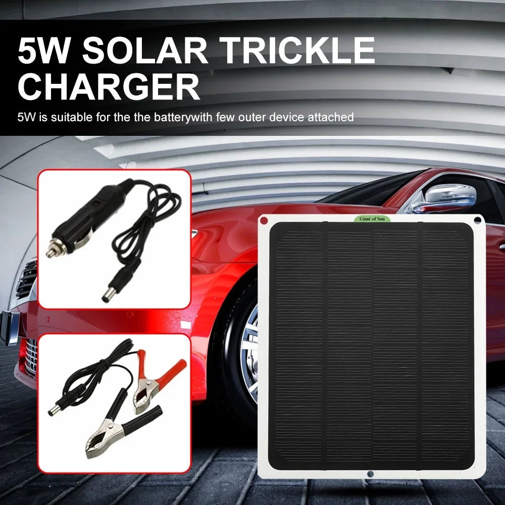 occkic 20W 12V/5V Monocrystalline Charging Flexible Solar Panels with Battery Clips for Cars RV Yachting Charger Outdoor Charger