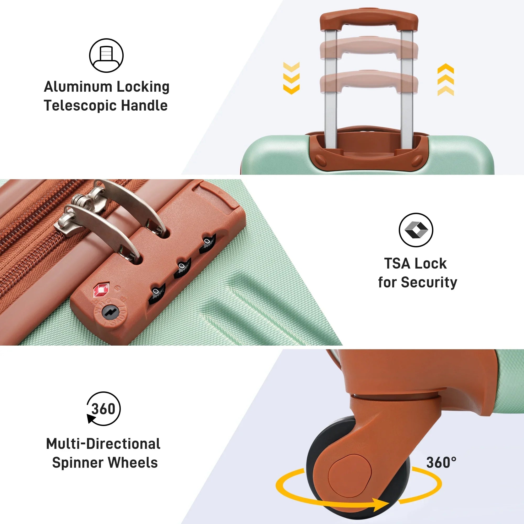 Crtynell 3 Piece Luggage Set Hardside Spinner Suitcase with TSA Lock 20" 24" 28" Available