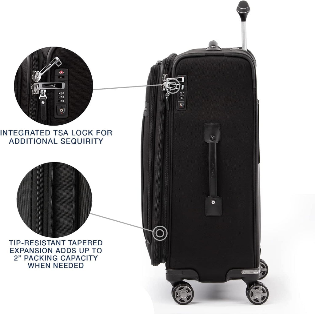 Travelpro Platinum Elite Softside Expandable Checked Luggage, 8 Wheel Spinner Suitcase, TSA Lock, Men and Women, Shadow Black, Checked Medium 25-Inch Checked-Medium 25-Inch Shadow Black