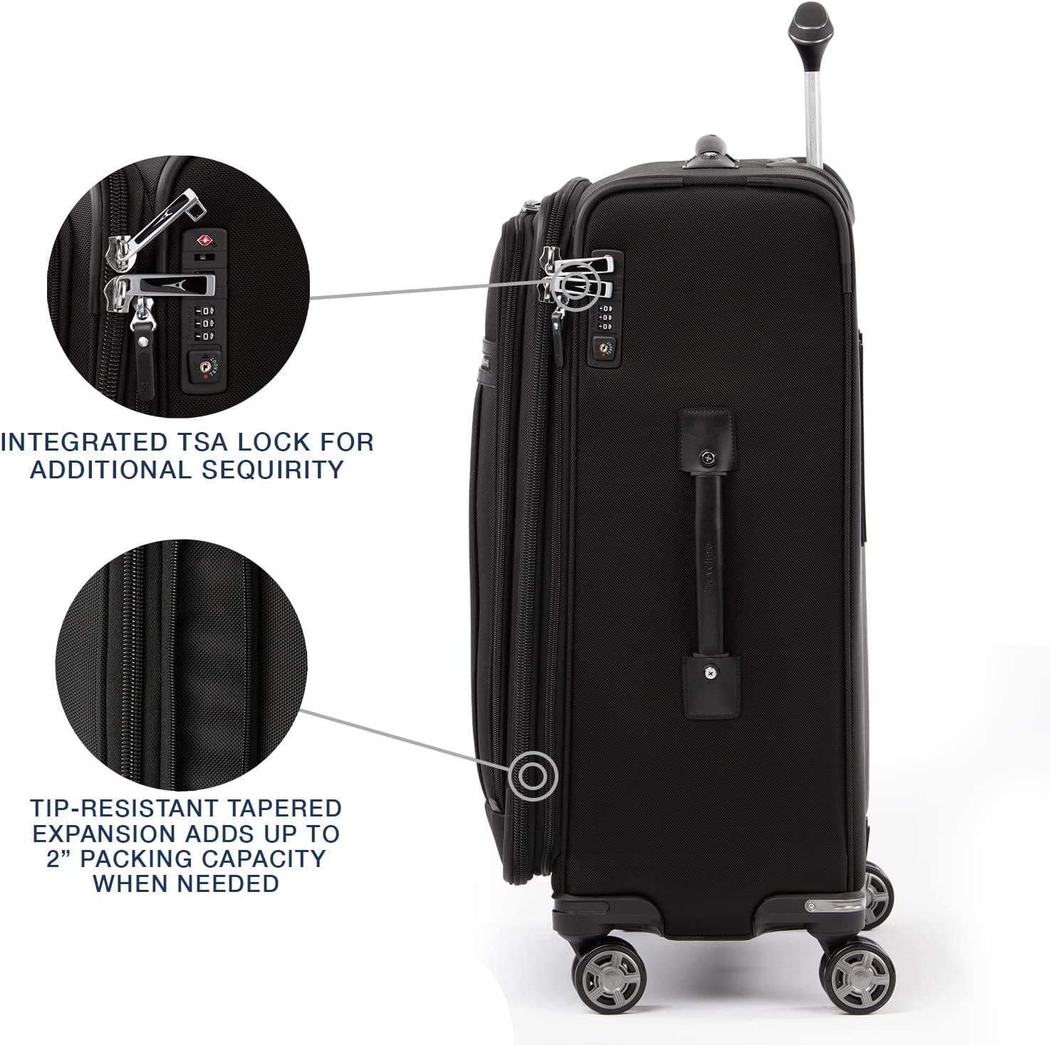 Travelpro Platinum Elite Softside Expandable Checked Luggage, 8 Wheel Spinner Suitcase, TSA Lock, Men and Women, Shadow Black, Checked Medium 25-Inch Checked-Medium 25-Inch Shadow Black