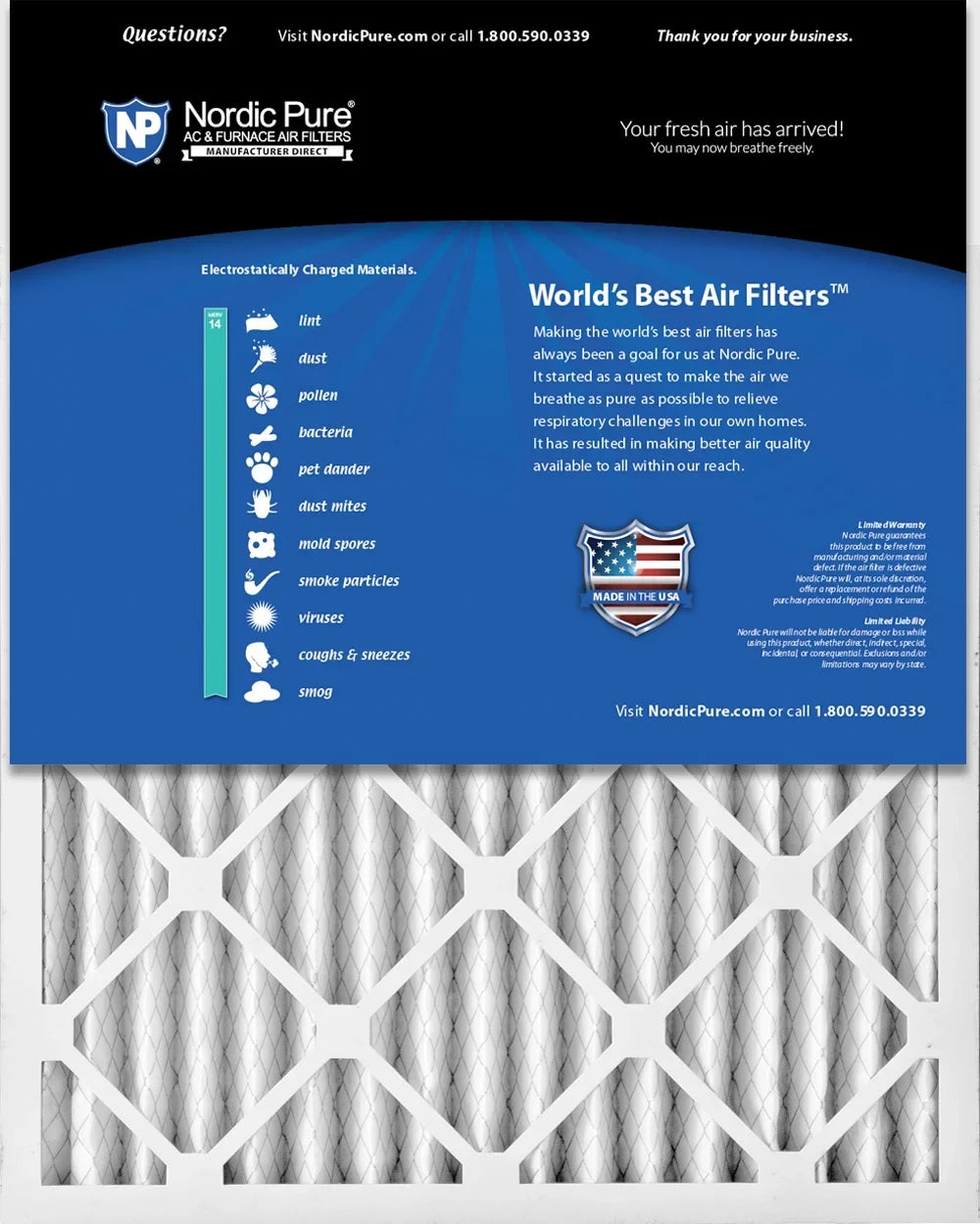Nordic Pure 18x24x2 Pleated MERV 14 Air Filters 3 Pack