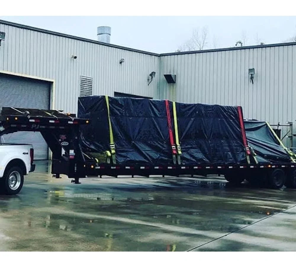 24' x 18' Black Steel Tarp for Heavy Duty Truck Cargo - 14 Oz Vinly Lightweight Flatbed Tarps with 8' Drop - Liquid Tarp for Trailers to Protect Cargo from Wind, Rain, Snow and Sun