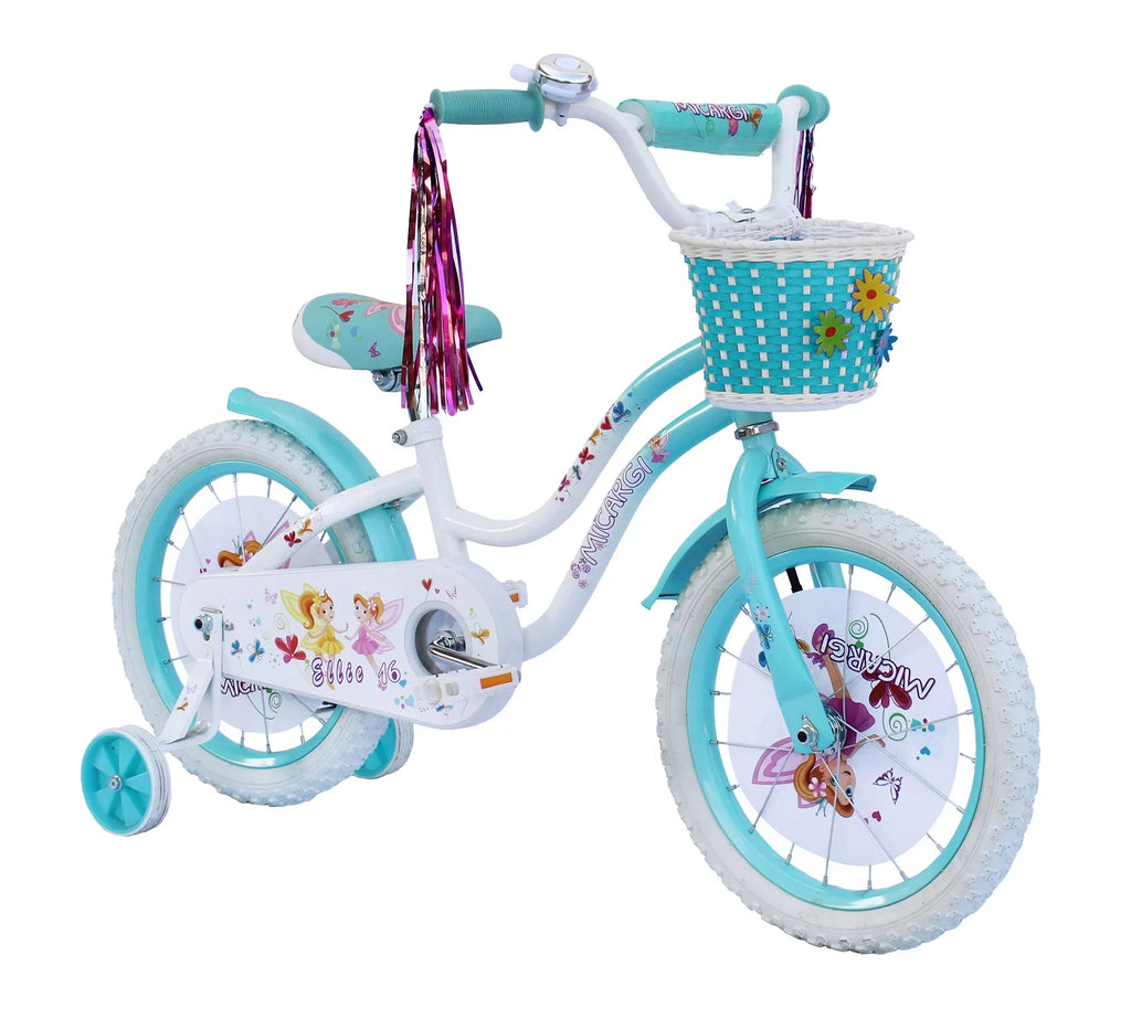 USToyOutlet 16" Cruiser Steel Frame Bicycle Coaster Brake One Piece Crank, White Full cover Chain Guard, Baby Blue Basket, Fenders & Rims, White Tire Kid's Bike - White/Baby Blue