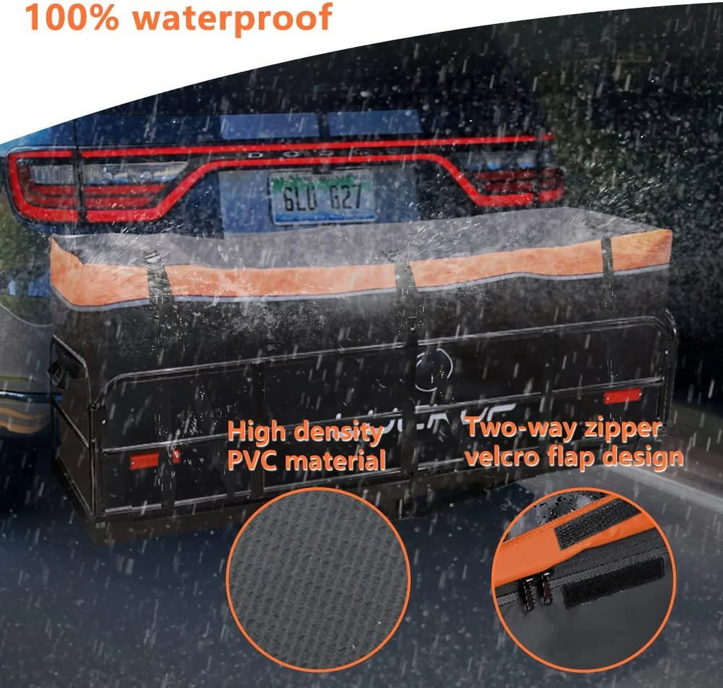 LUCKUP Trailer Hitch Cargo Bag Hitch Cargo Carrier Bag 20 Cubic Feet 100% Fluid Include 6 Reinforced Straps Reflective Strip Design, Fits All Vehicles with Steel Cargo Basket, 59Lx24Wx24H,560L