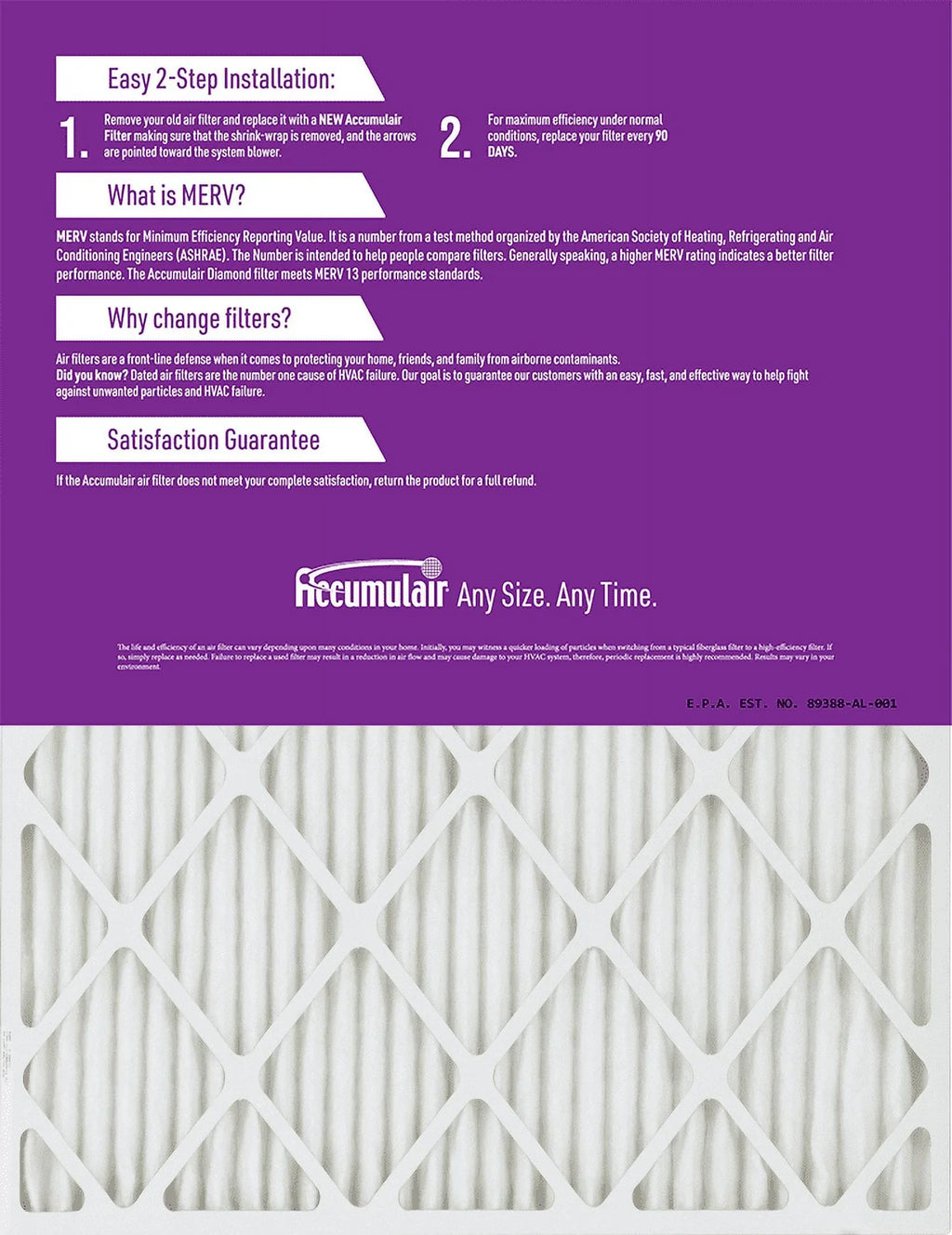 Accumulair Diamond 16x20x1 MERV 13 Air/Furnace Filters (6 pack)