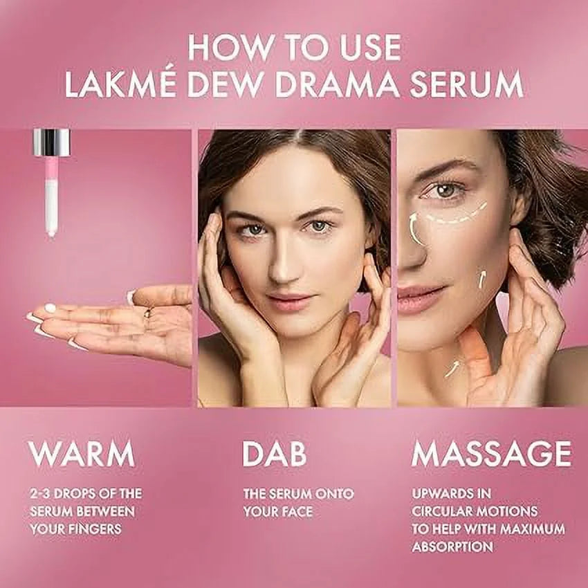 Lakme 6% Dew Drama Serum for improved Skin Barrier & Dewy, Radiant Skin, 15ml