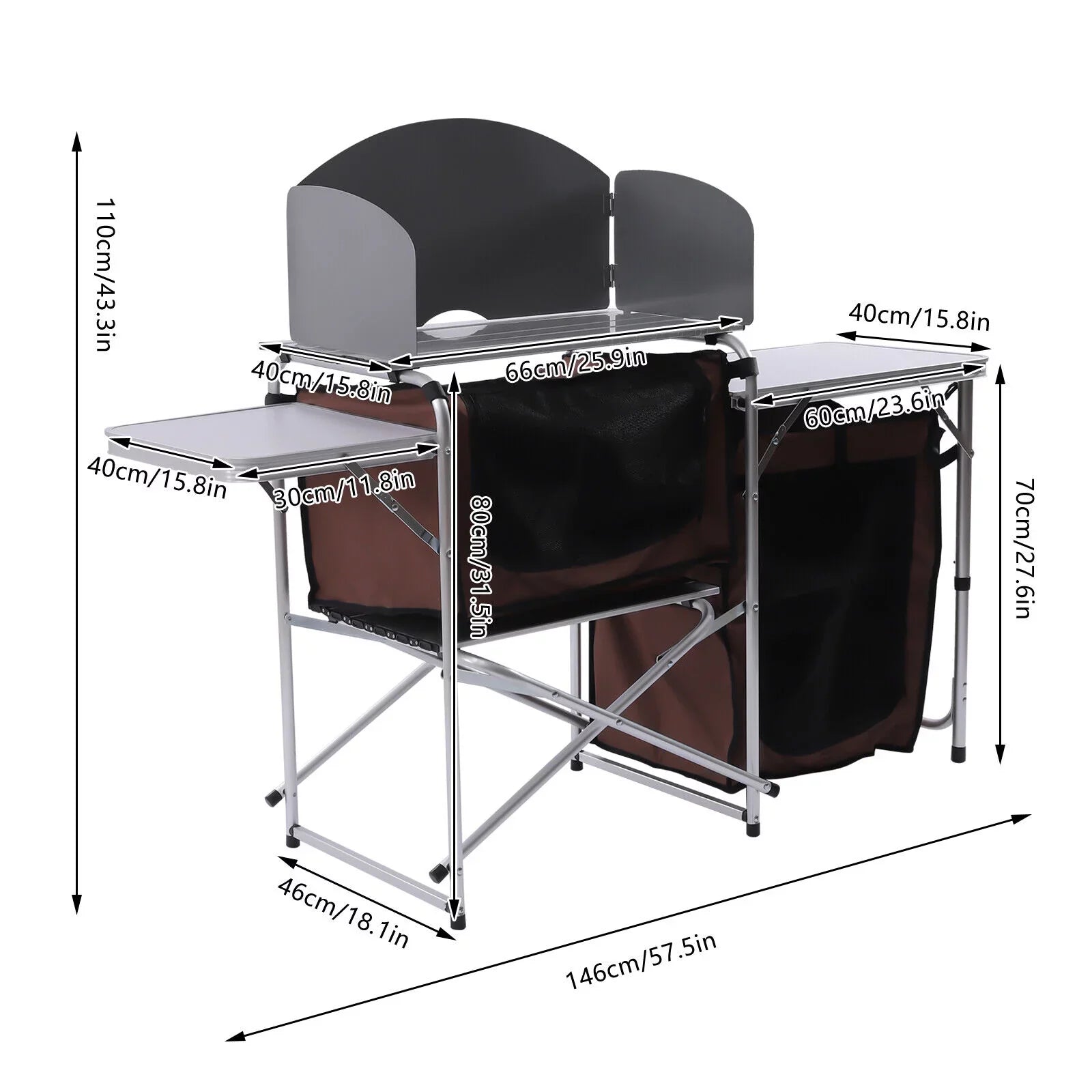 FETCOI Portable Foldable Camping Kitchen Station Folding Grill Table W/ Tabletop