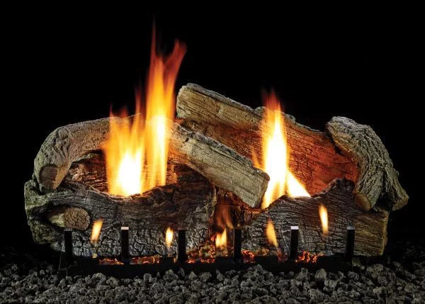 30" Stacked Aged Oak Logset with IP VF Slope Glaze Burner, LP