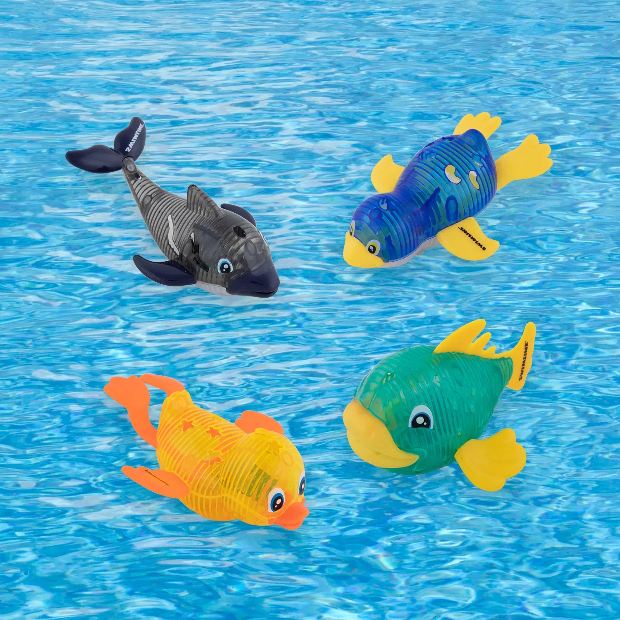 SWIMLINE ORIGINAL 4-Pack Diving Toys LED Light-Up Glowing Sea Animal Fun Pals Catch The Fish Retrieval Game For Swimming Pool & Bath Tub For Kids Multi Color Flashing Fluid Dive Practice Learn