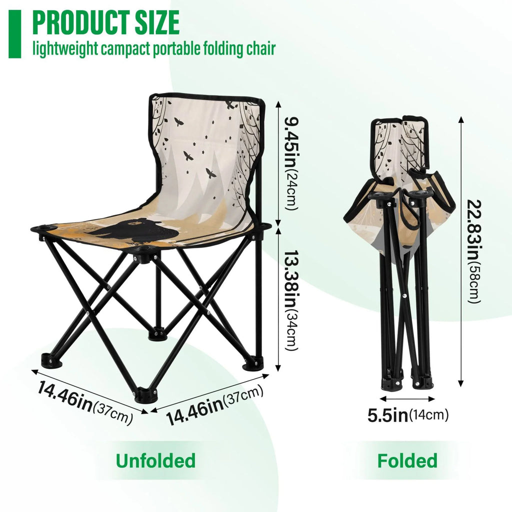 Bear in Forest Portable Camping Chair Outdoor Folding Beach Chair Fishing Chair Lawn Chair with Carry Bag Support to 220LBS