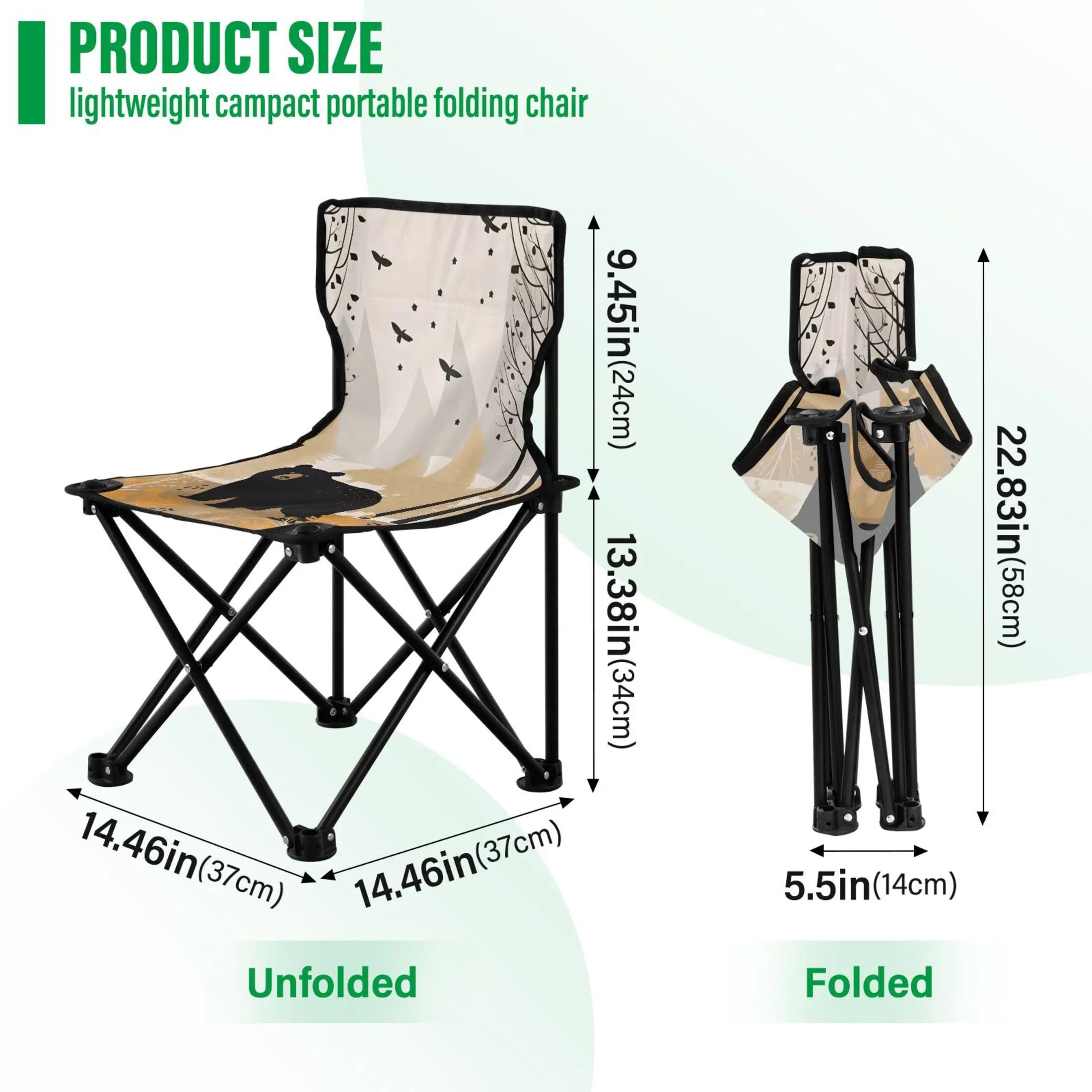 Bear in Forest Portable Camping Chair Outdoor Folding Beach Chair Fishing Chair Lawn Chair with Carry Bag Support to 220LBS