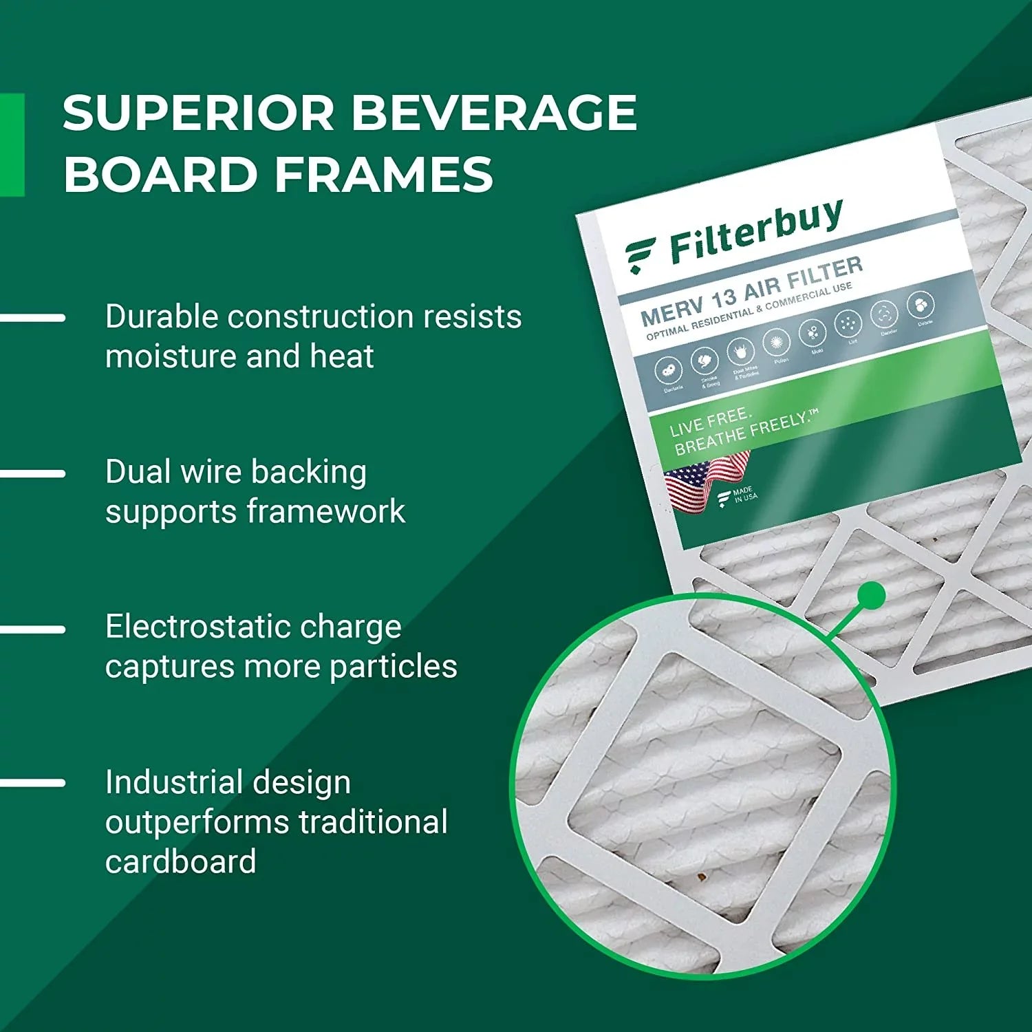 Filterbuy 16x20x5 MERV 13 Pleated HVAC AC Furnace Air Filters for Honeywell FC100A1003 (1-Pack)