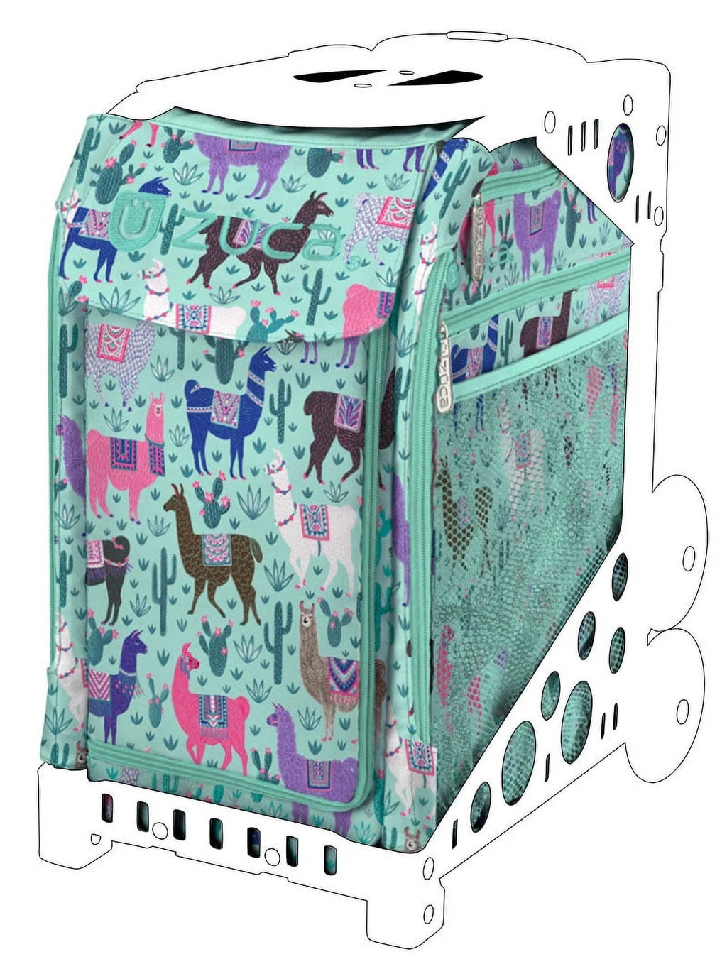 Zuca 18" Sport Bag - Llama Rama with 1 Large and 2 Mini Utility Pouches (Turquoise Frame)