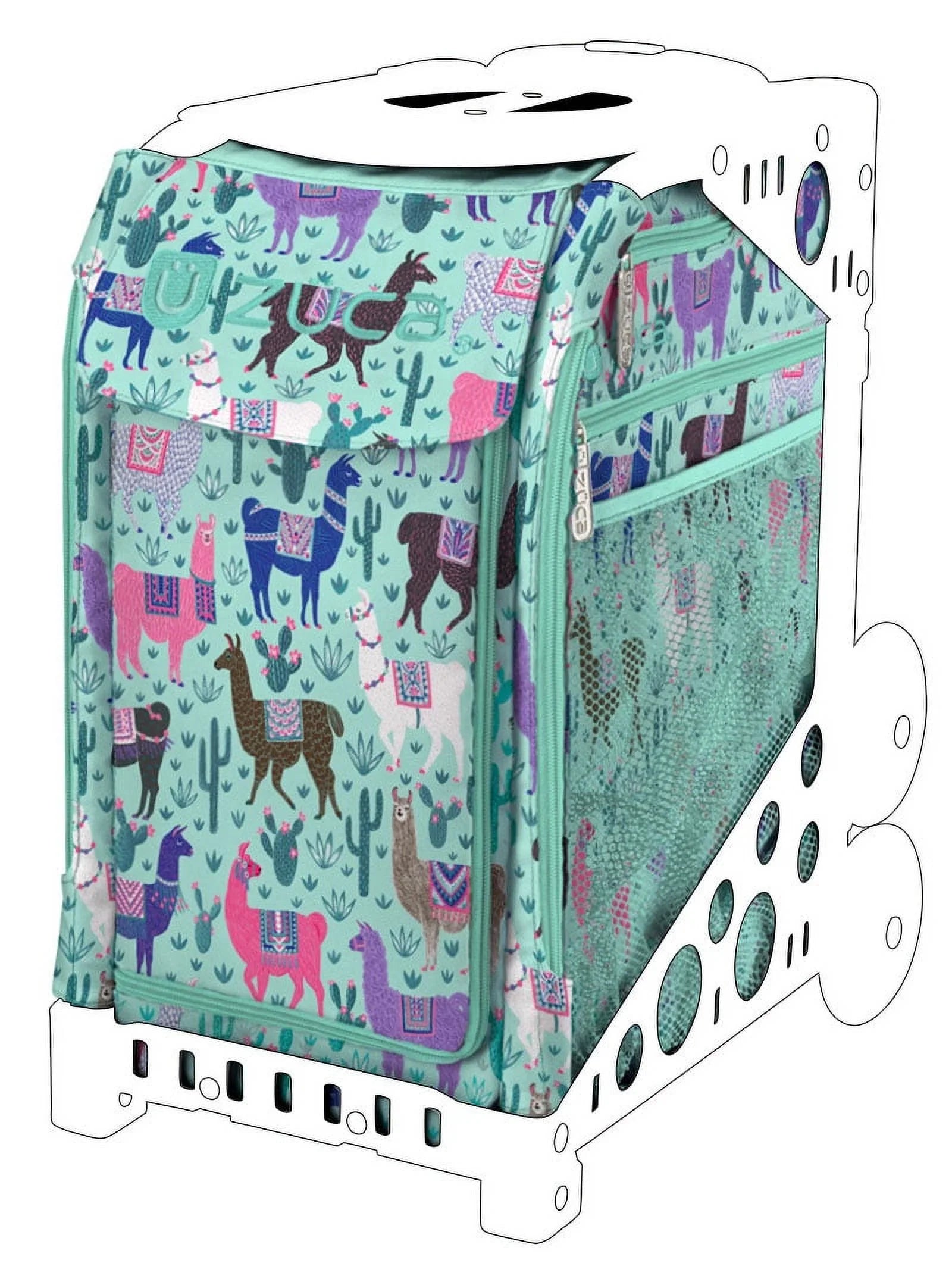 Zuca 18" Sport Bag - Llama Rama with 1 Large and 2 Mini Utility Pouches (Turquoise Frame)