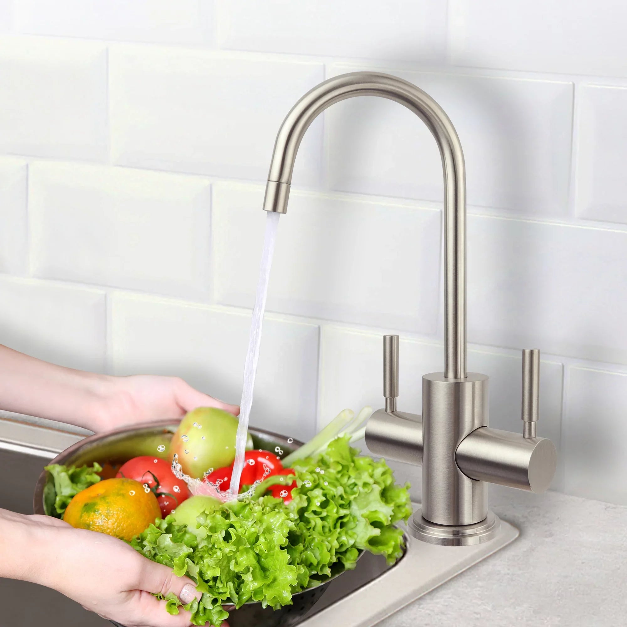 APEC Westbrook 2-Handle Instant Hot and Cold Reverse Osmosis Drinking Liquid Dispenser Faucet in Brushed Nickel