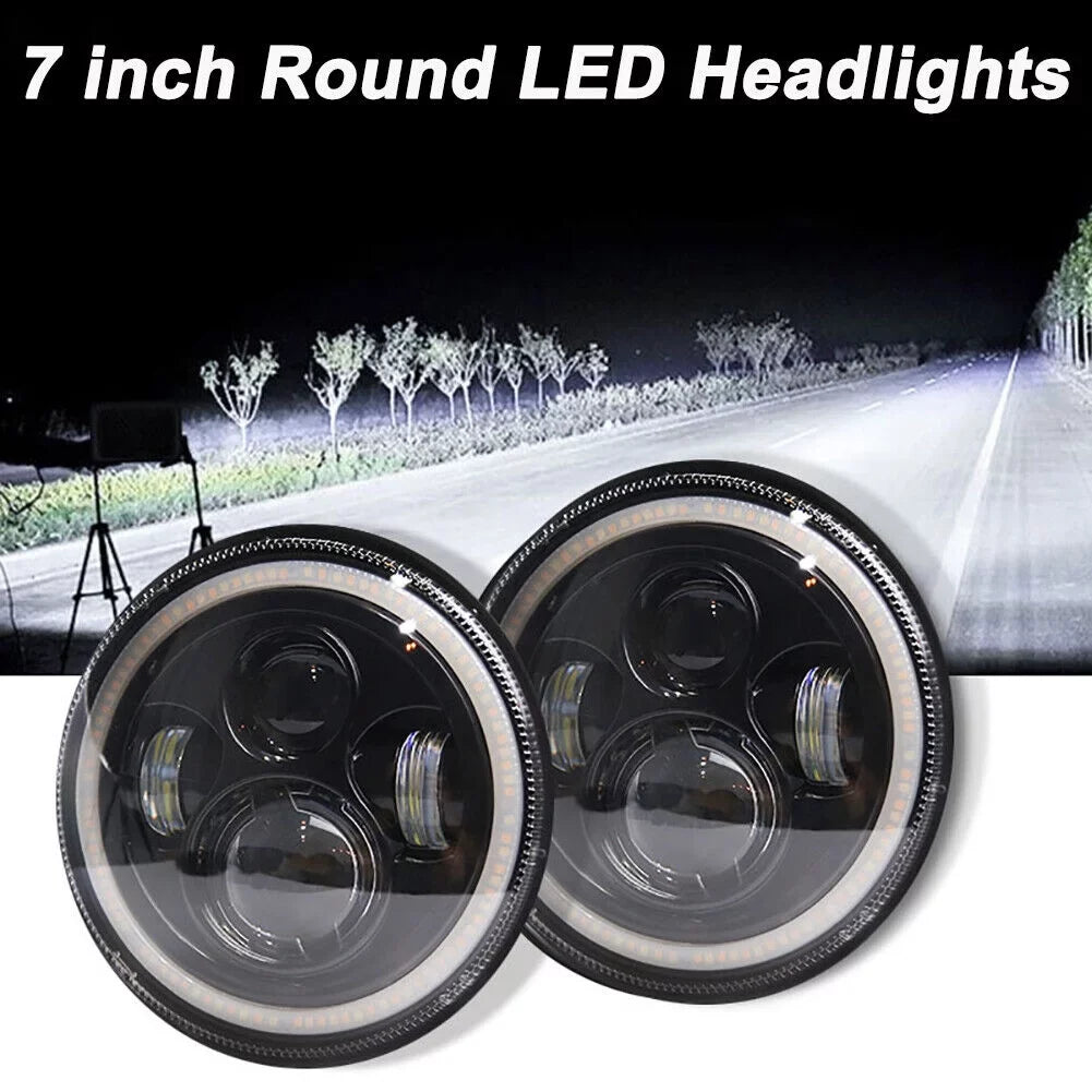 7" Inch Round LED Headlights Halo Angle Eyes For Jeep Wrangler TJ CJ JK LJ