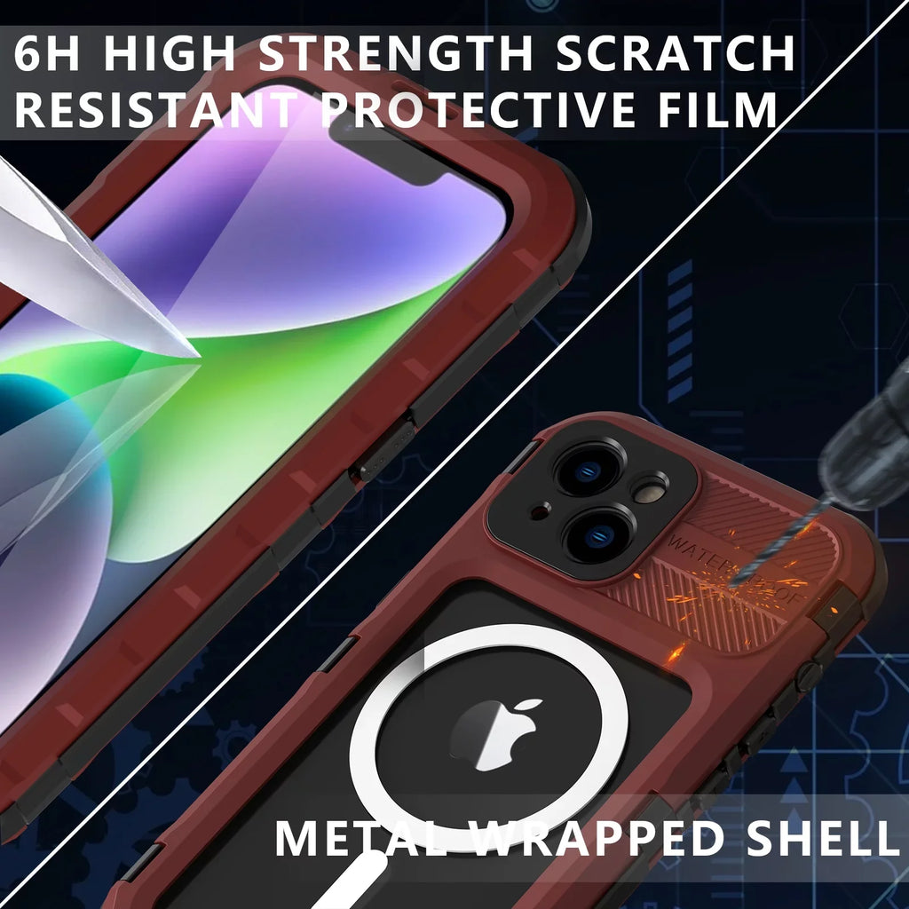 for iPhone 14 Plus Case Liquid Shockproof Dustproof Full-Body Sturdy with Camera Lens Protection and Built-in Monitor Fluid Full Sealed Cover for iPhone 14 Plus, Red