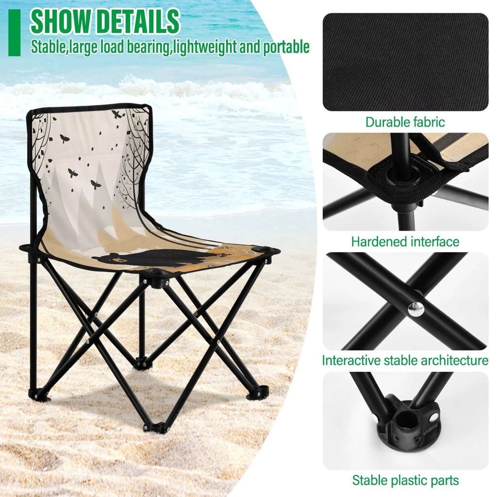Bear in Forest Portable Camping Chair Outdoor Folding Beach Chair Fishing Chair Lawn Chair with Carry Bag Support to 220LBS