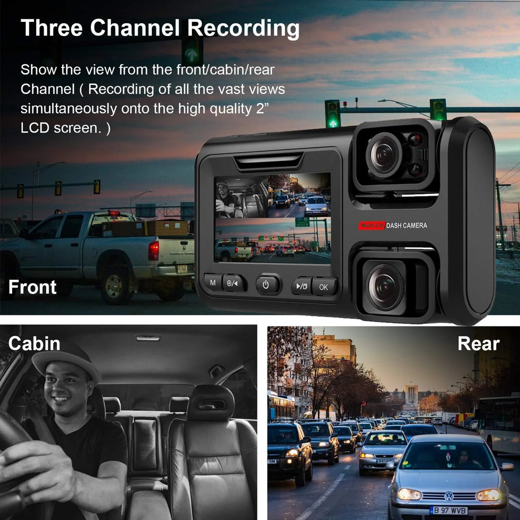 Open Box Rexing W303 3-Channel Front, Cabin, Rear Back up Dash Camera