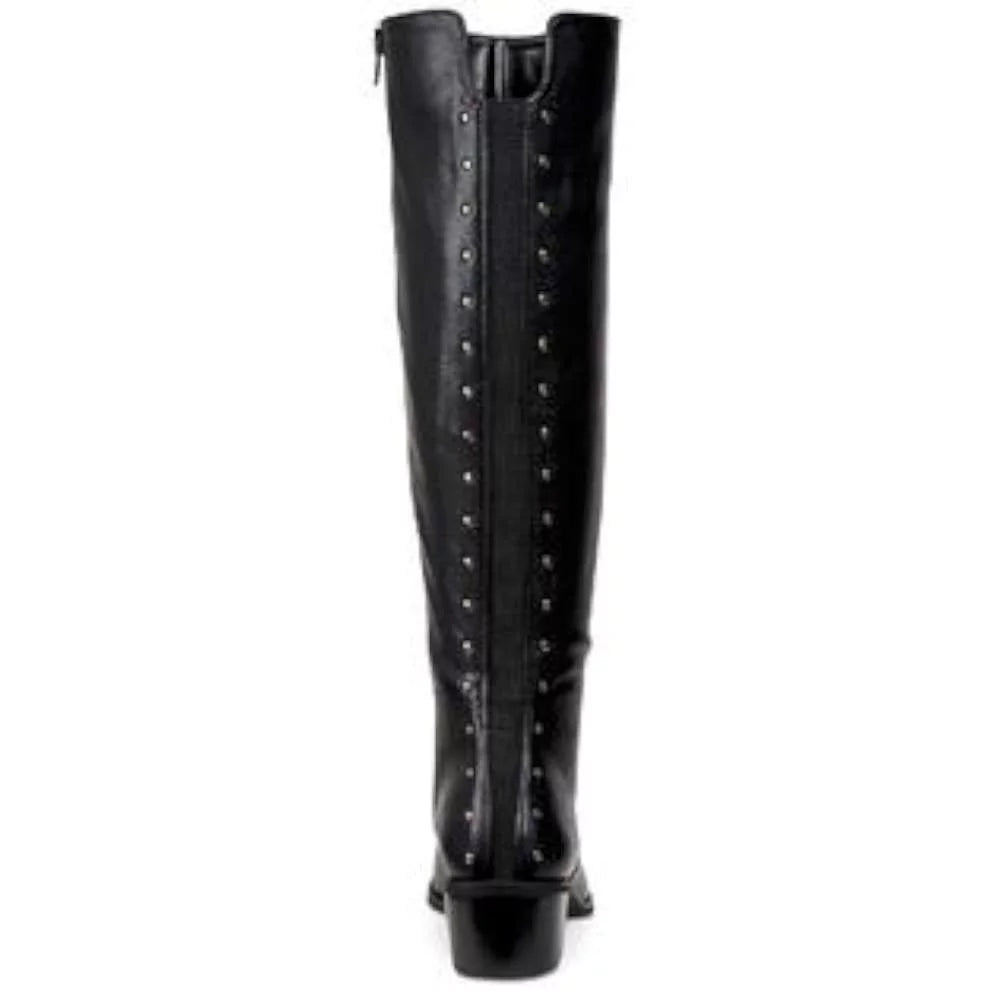 BAR III Womens Black Stretch Gore Studded Padded Vayla Round Toe Block Heel Zip-Up Riding Boot 9.5 M