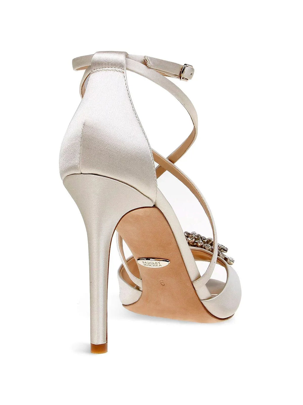 BADGLEY MISCHKA Womens Ivory Satin Beige Cushioned Footbed Dustbag Embellished Ankle Strap Tatum Open Toe Stiletto Buckle Dress Heeled Gladiator Sandal 10