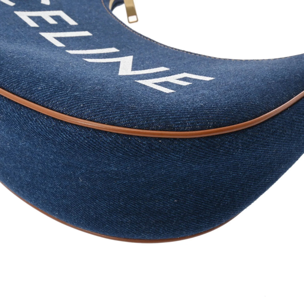 Pre-Owned CELINE Ava Blue 193952DKA Women's Denim Leather Handbag (Like New)