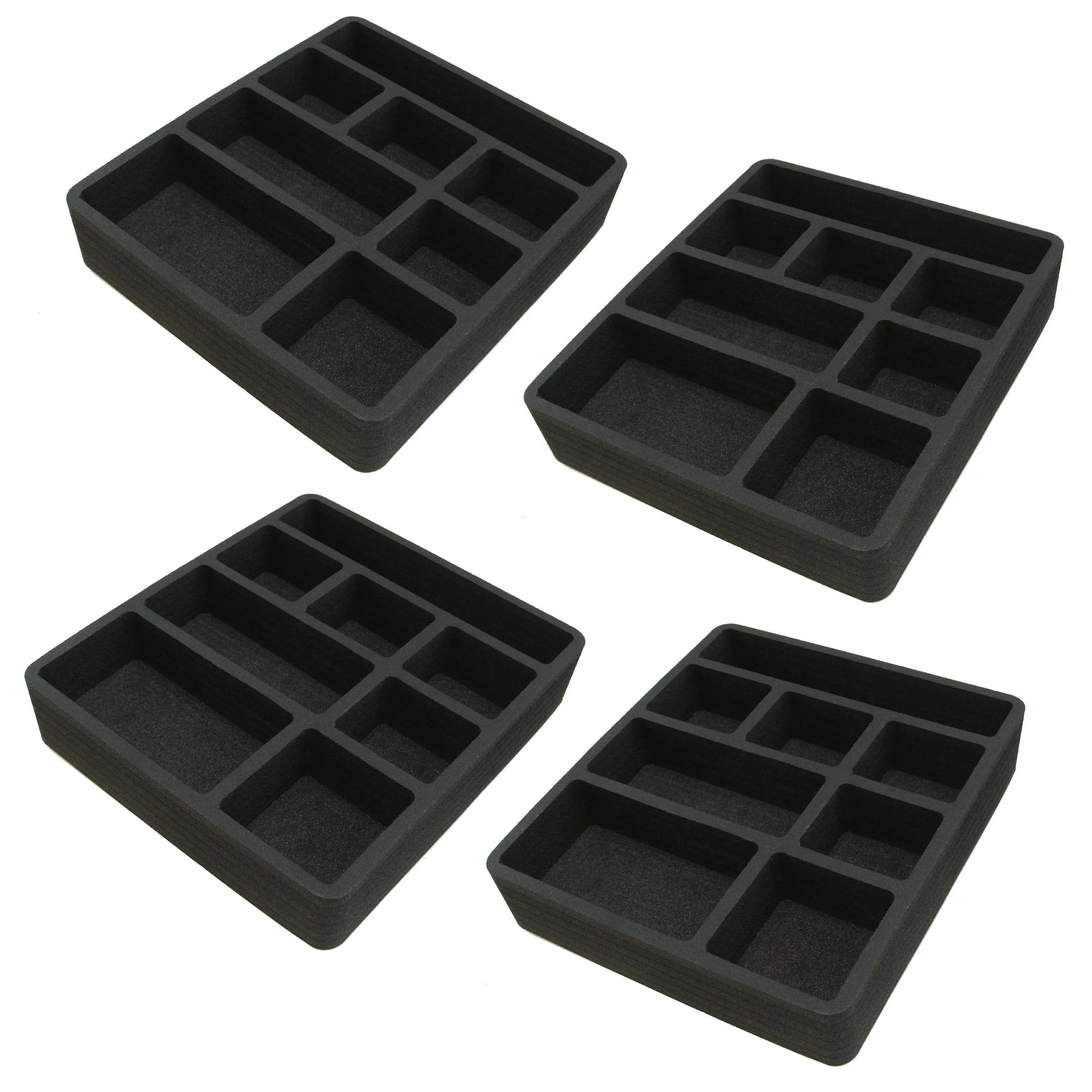 Polar Whale 4 Piece Desk Drawer Organizers Tray Non-Slip Liquid Insert for Office Home Shop Garage 12 X 10.5 X 2 Inches Black 8 Compartments Extra Deep Set of 4