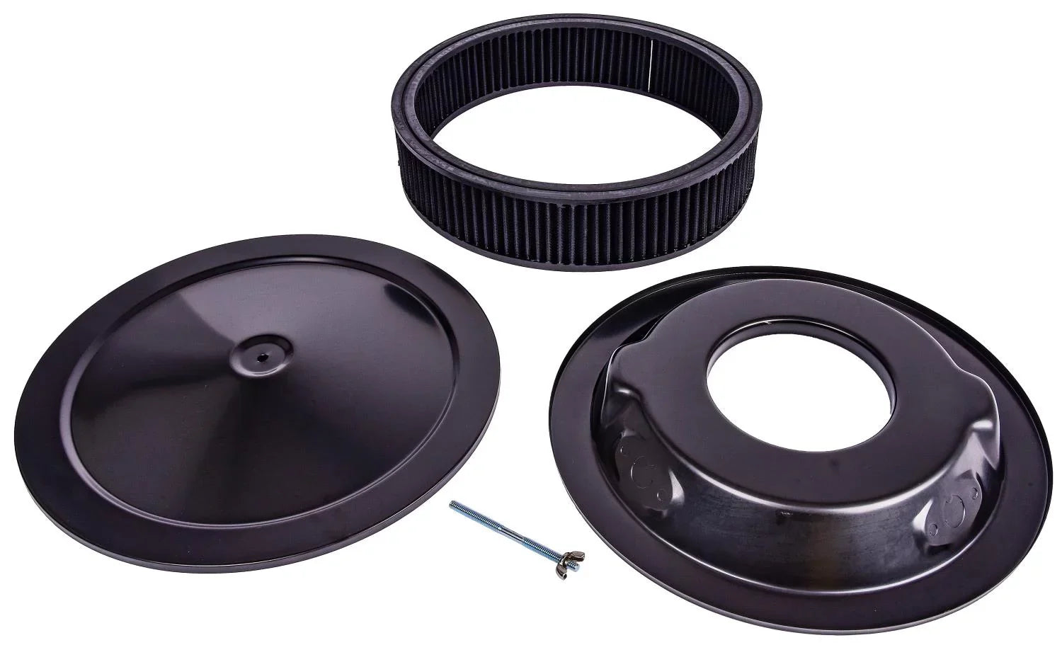 JEGS 500064 Air Cleaner Assembly 14 in. D x 3 in. H Filter Black Powder Coated F
